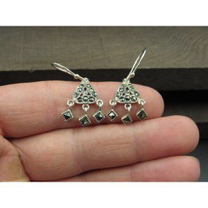 Sterling Silver Fancy Triangle Marcasite Stone Earrings